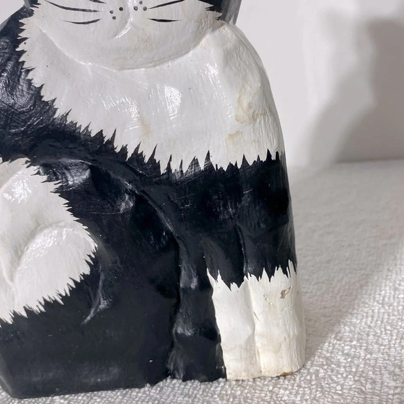 James Haddon Hand  Carved Wood Folk Art Cat Statue Kitty - Picture 2 of 16